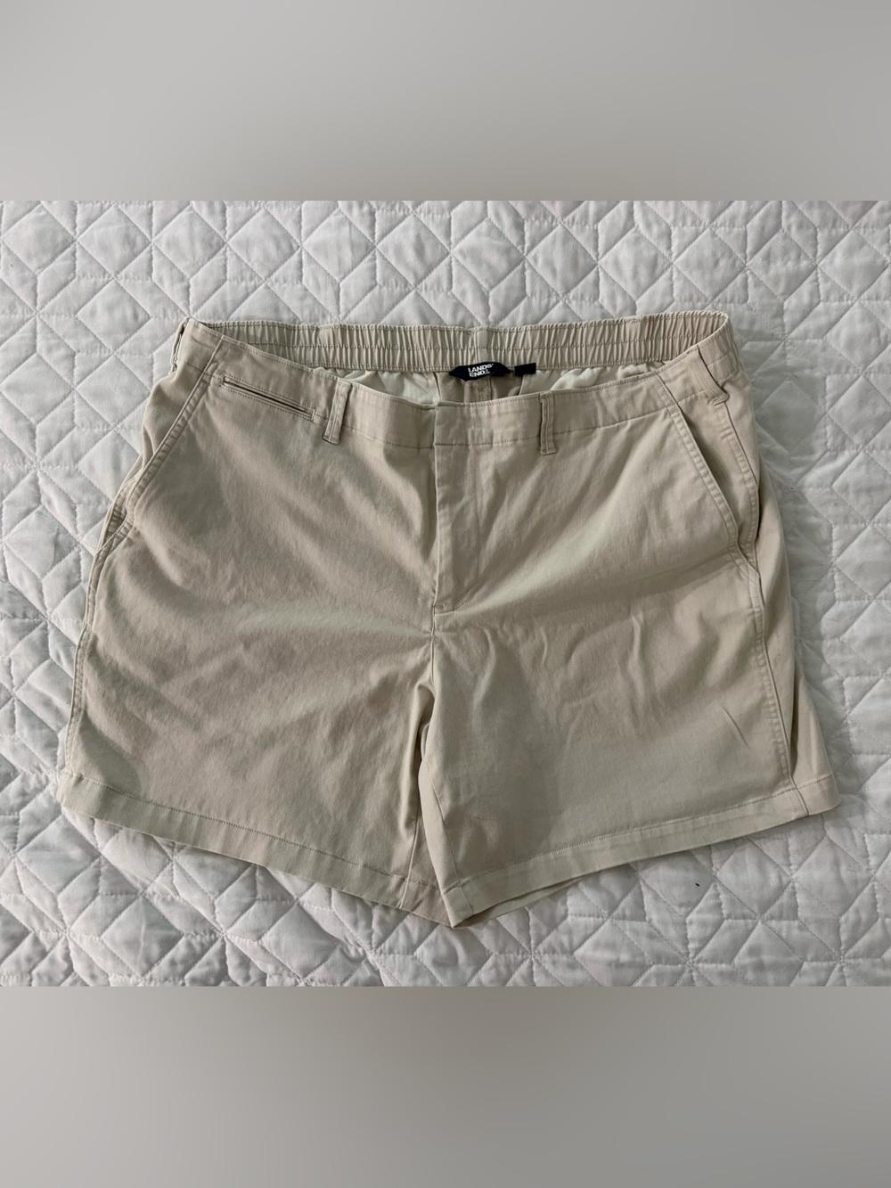 Lands' End Womens Chino Shorts Size 18 Stone Beige Flat Front Pockets Stretch